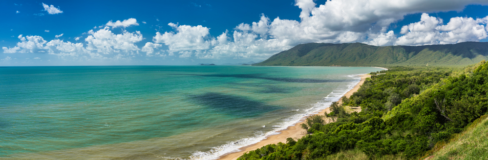 View of Daintree Cape Tribulation - sunny beach on Australian Coast in Queensland