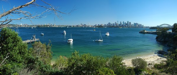 panoramic view of the Sydney harbour and bridge